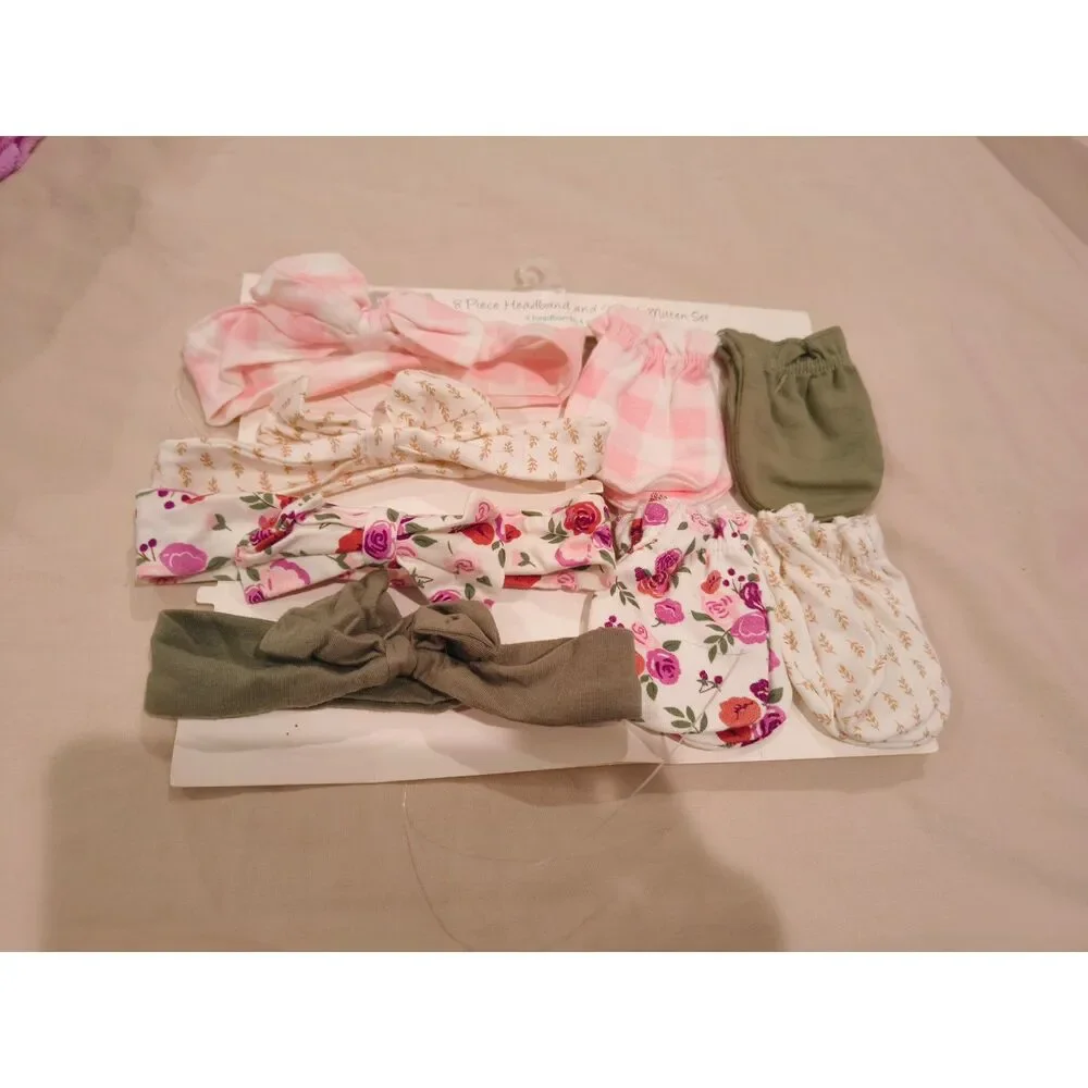 Infant Girl Cotton Headband and Scratch Mitten Set, Fall Floral, 0-6 Months